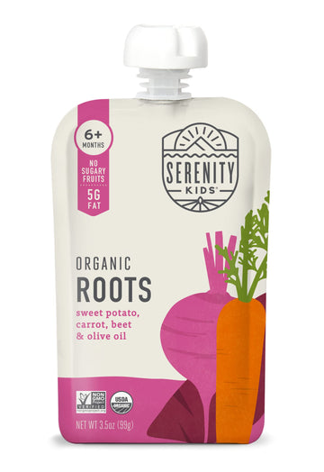 Serenity Kids 6+ Months Baby Food Pouches Usda Organic Veggie Puree - Bpa-Free - No Added Sugar Allergen-Free - Savory Sweet Potato & Carrot, Beet Baby Snacks - 3.5 Oz, 6 Pack