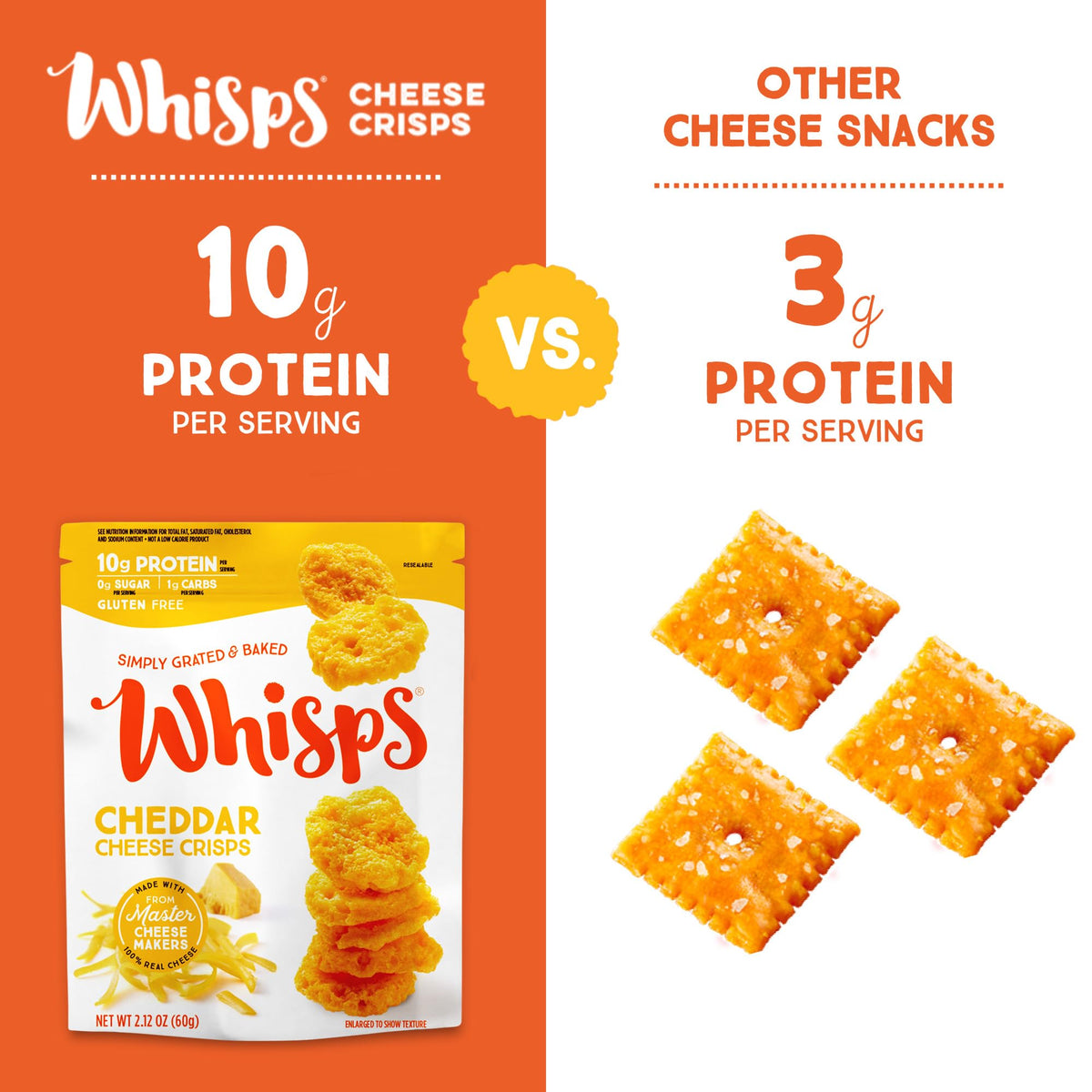 Whisps Cheese Crisps Cheddar Cheese - Protein Snacks, Gluten Free, Low Carb - 2.12 Oz, 3 Pack