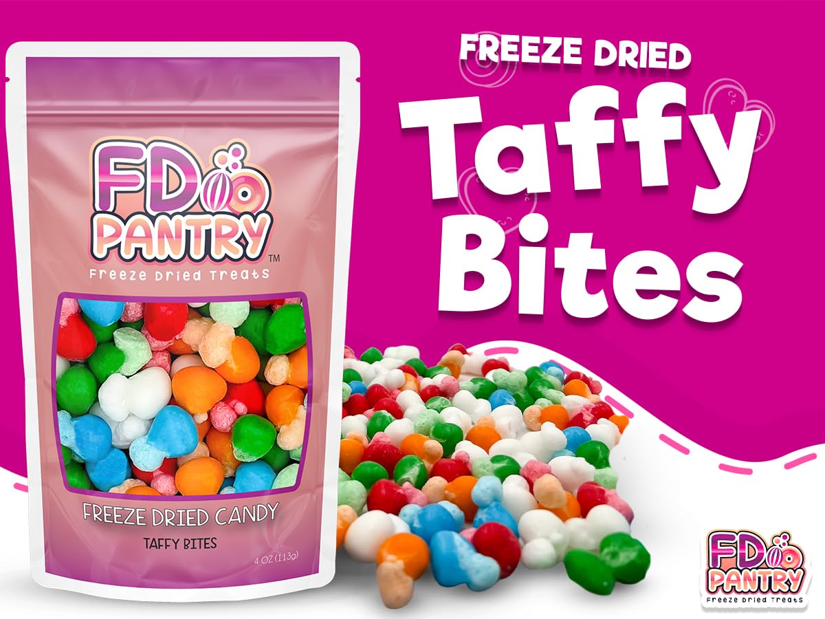 Freeze Dried Air Taffy Bites Crunchy Candy - Variety Sour Fruit Flavors, 4Oz | Cherry, Orange, Watermelon, Blue Raspberry, Strawberry | Snack Treat, Gift