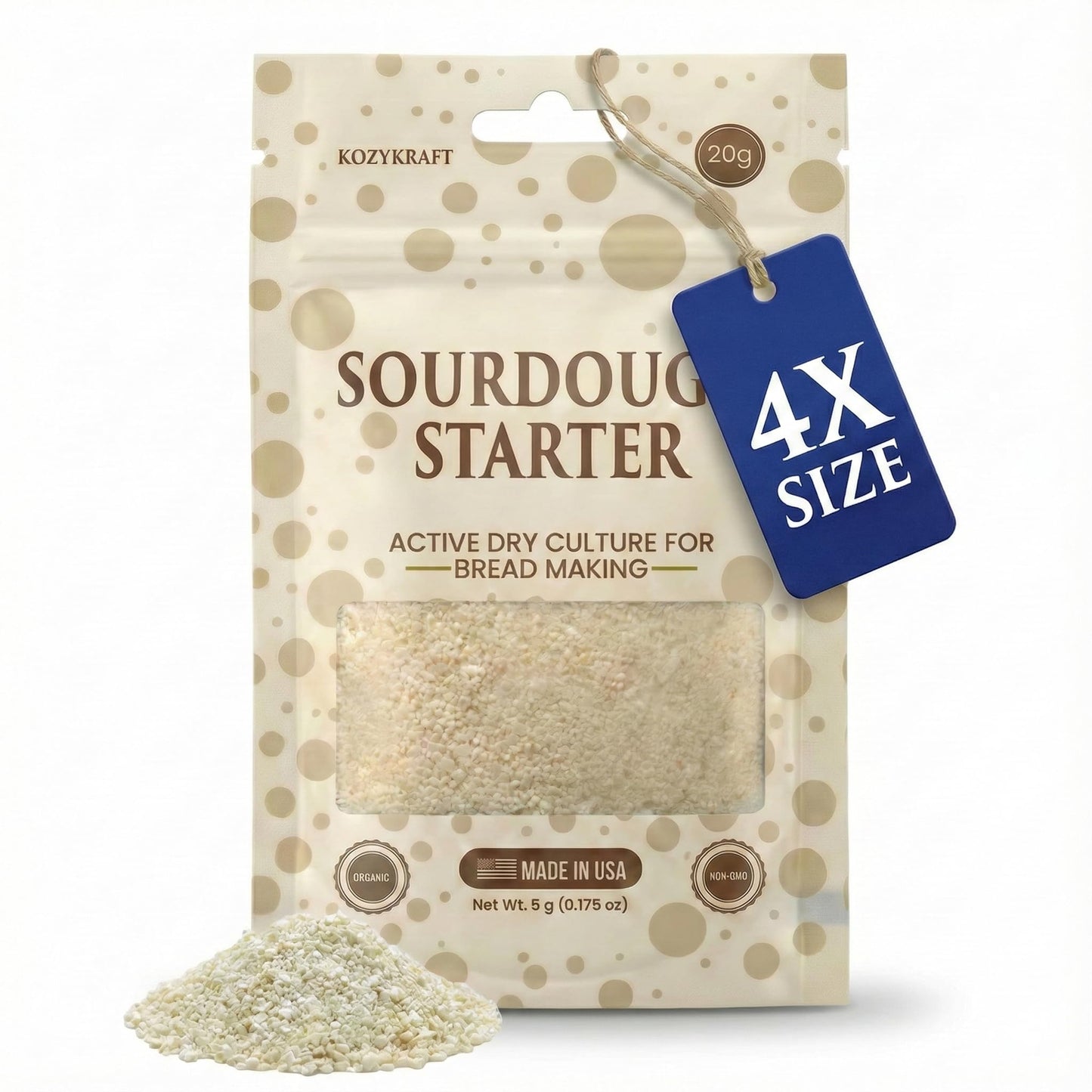 Sourdough Starter Culture - Dehydrated Wild Dry Yeast for Baking Homemade Artisan Bread - Organic, Non-GMO, Fresh, Long-Lasting