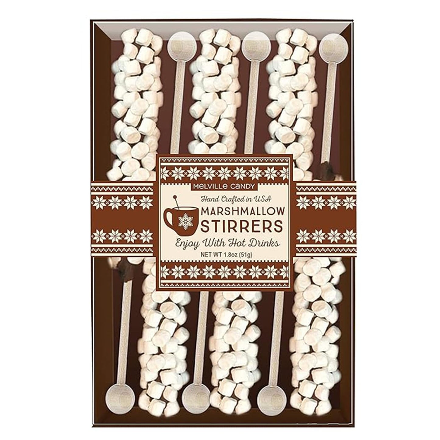 Melville Candy Hot Chocolate Stirrers Gift Set - For Hot Cocoa Coffee Tea Stocking Stuffers Holiday Gift Idea - Made In Usa Individually Wrapped (Milk-Chocolate W/Marshmallows)