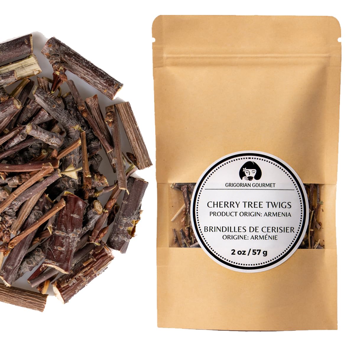 GRIGORIAN GOURMET Cherry Tree Twigs - Cut Thin Sticks 2 oz (57 g) Cultivated in the Ararat Valley, Armenia | Naturally Air-Dried
