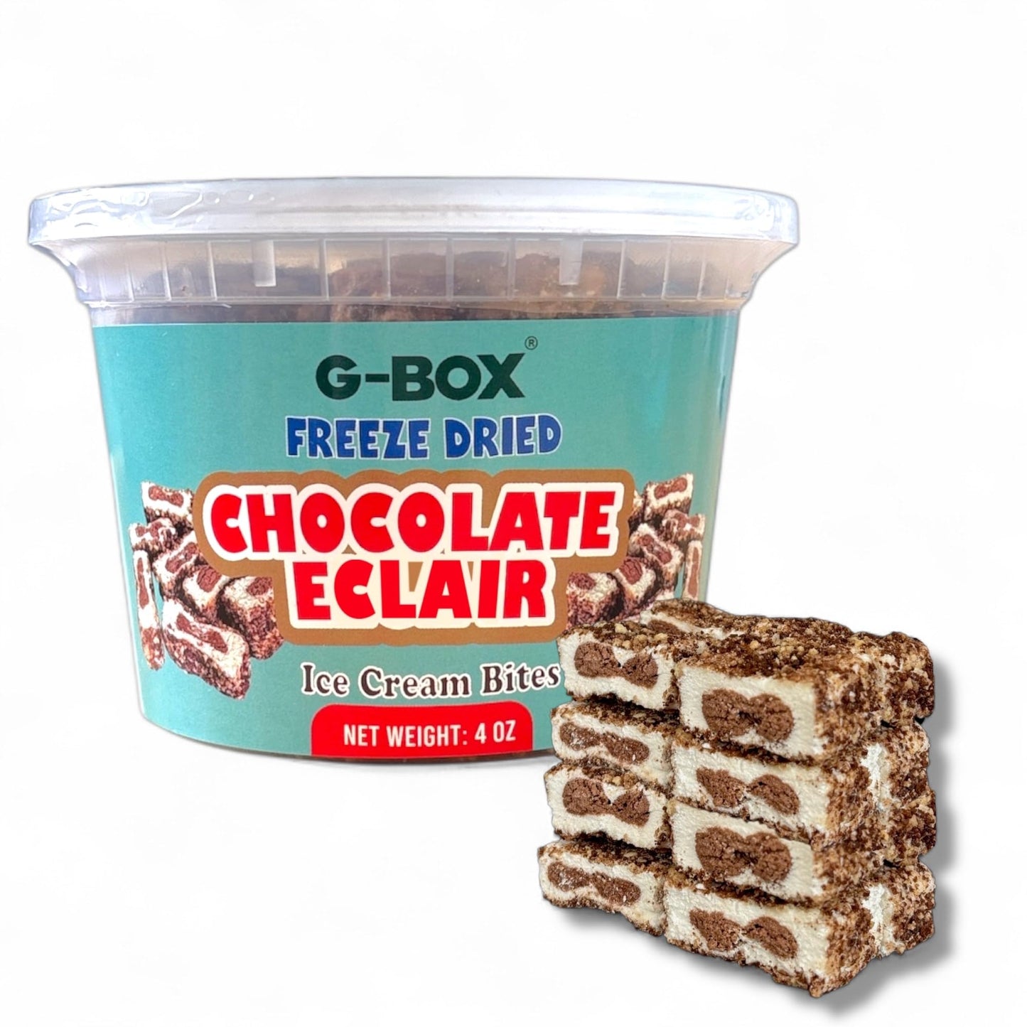G-BOX Freeze Dried Chocolate Eclair Ice Cream Bites, Enhanced Flavor, Crunchy, Airy, Sweet - Perfect for Camping, Outdoor, Party