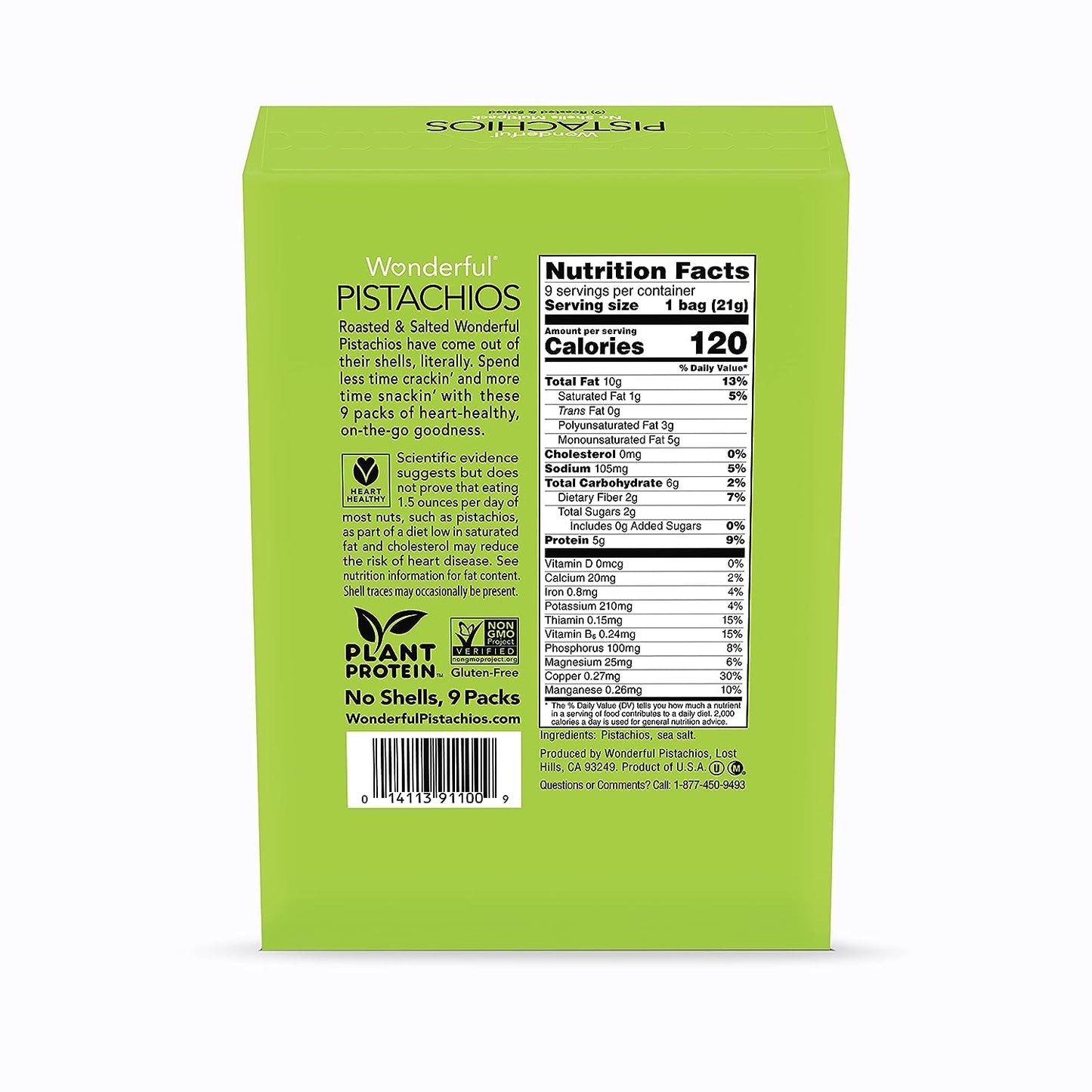 Wonderful Pistachios No Shells, Roasted & Salted Nuts, 0.75 Ounce Bag (Pack of 9), Protein Snacks, Gluten Free, On-the-Go, Indiv