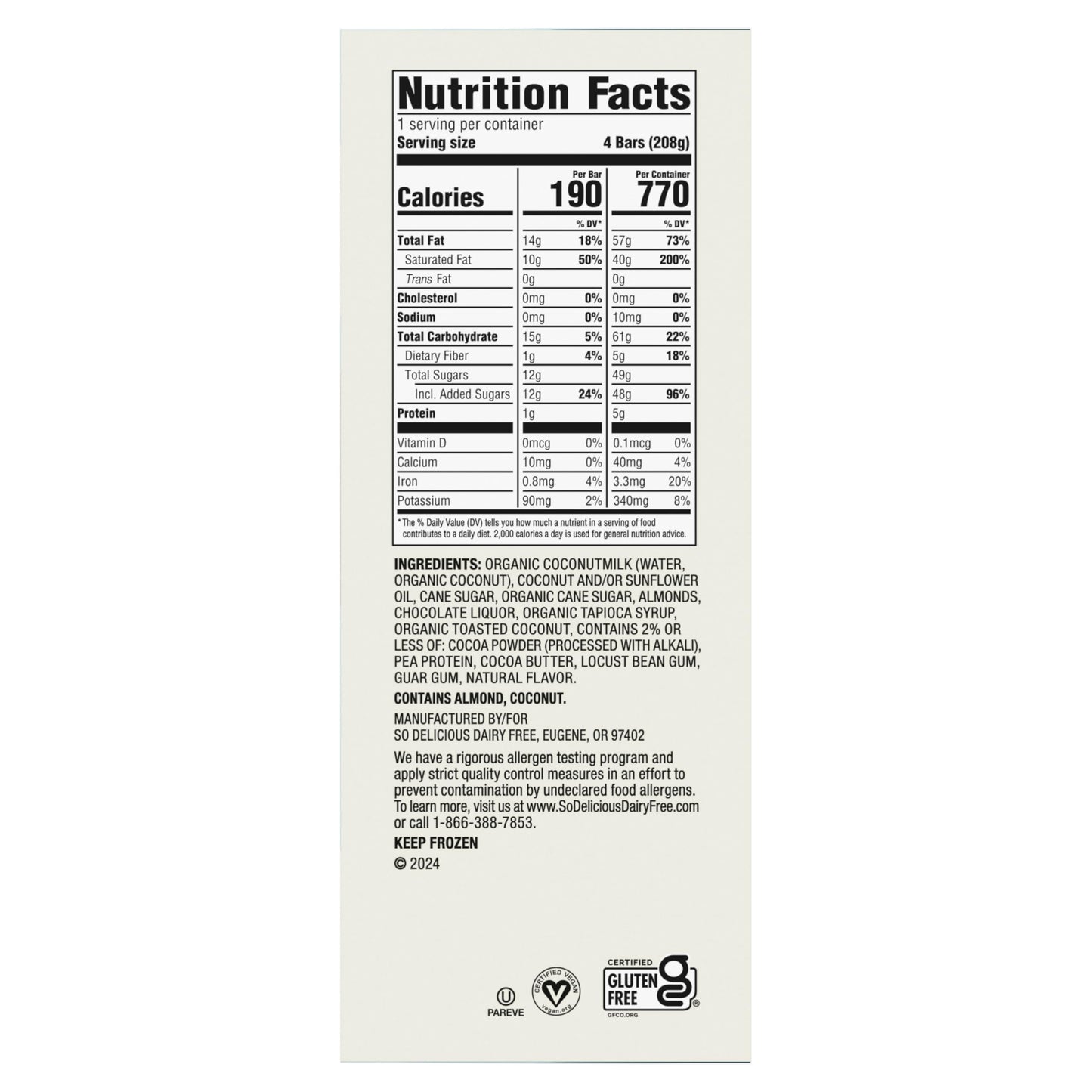 So Delicious Dairy Free Coconut Milk Dipped Frozen Dessert Bar, Coconut Almond, Vegan, Non-GMO Project Verified, 4 Pack