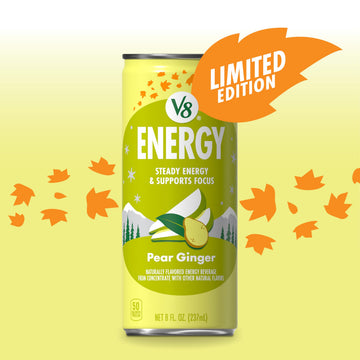 V8 Energy Pear Ginger Drink, Pack of 24 (8 fl oz) – Refreshing Energy Boost in Convenient Cans
