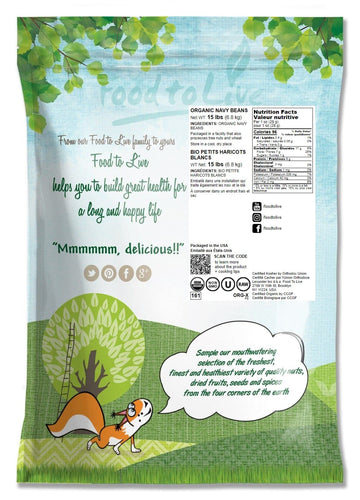 Food To Live Organic Navy Beans, 15 Pounds Non-Gmo, Kosher, Vegan, Dried White, Bulk. High In Protein And Dietary Fiber