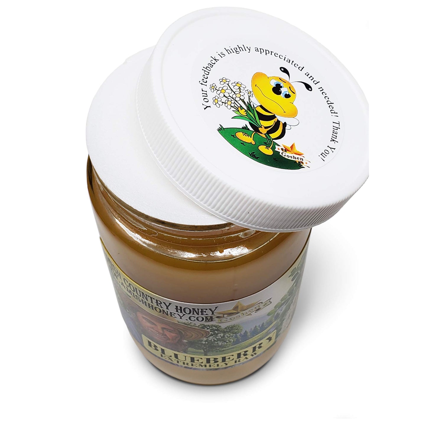 Goshen Amish Country Extremely Raw Blueberry Honey - Unfiltered, Unprocessed, Pure & Natural - Harvested In The Usa - Rich Flavor For Tea, Cooking, Wellbeing - Kosher Certified - 16Oz Glass Jar