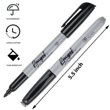 Lazgol Permanent Markers Bulk, 32 Pack Black Permanent Marker Set, Fine Tip, Waterproof Markers, Premium Smear Proof Pens, Water