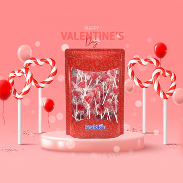 Fruidles Valentines Day Mini Red Heart Shaped Strawberry Flavored Lollipop, Individually Wrapped, 5G (2400 Lollipops (30 Pounds (Bulk)))