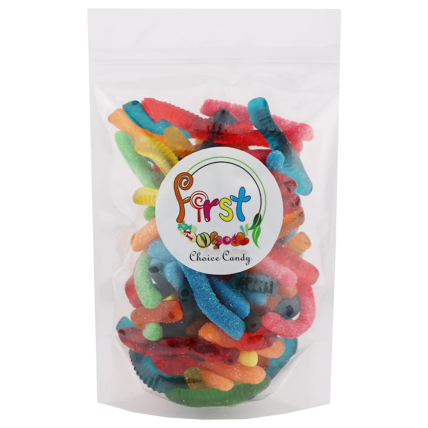 Firstchoicecandy Sweet & Sour Gummy Worms, Multi Flavors And Solid Colors (1 Pound, Super Fruit Mix)