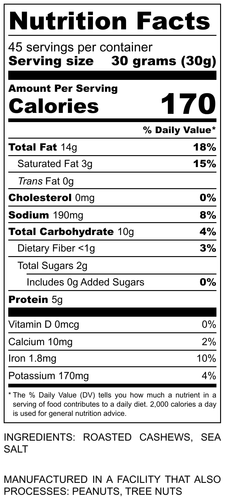 Oven Dry Roasted Fancy Cashews with Sea Salt-48 oz (3 lb) | Whole | No Oil | No PPO | Vegan and Keto Friendly | Made from Natura
