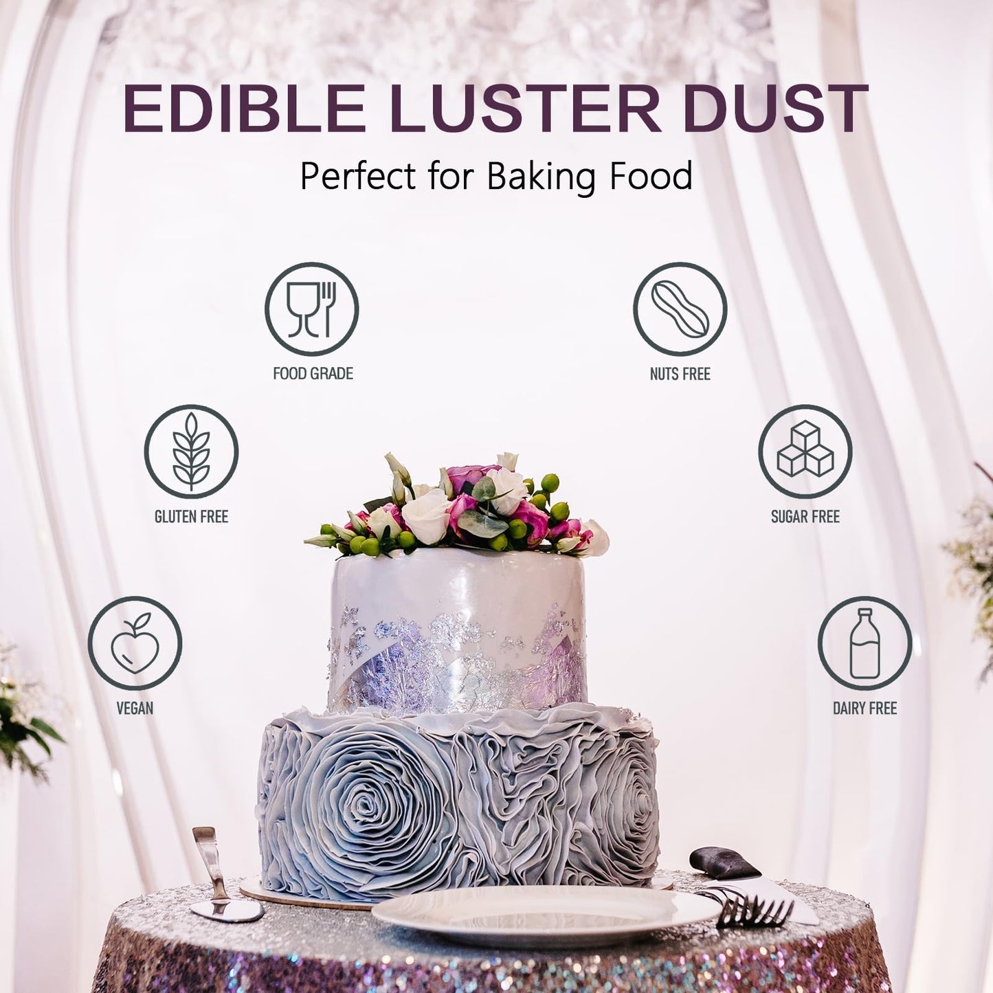 PAVADOR Edible Luster Dust,Silver Luster Dust 12g Food Grade Metallic Shimmer,Edible Glitter for Desserts Cake Decorating, Bakin