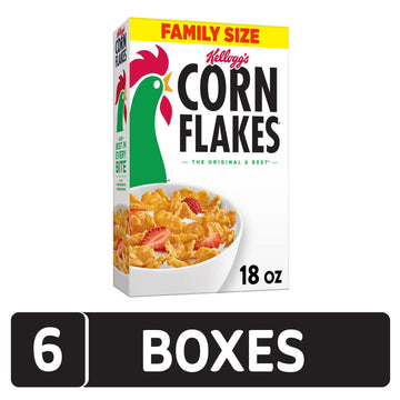 Kellogg's Corn Flakes Breakfast Cereal, Family Size 18 oz (Pack of 6), Original, Kids Cereal, Ideal for Family Breakfast