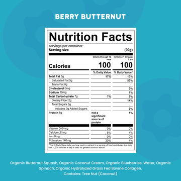 Serenity Kids 6+ Months Dairy-Free Smoothie Baby Food Pouch - Usda Organic & Grass-Fed Collagen Protein - Berry Butternut Flavor - Portable Toddler Snacks - 3.5 Oz, 12 Pack