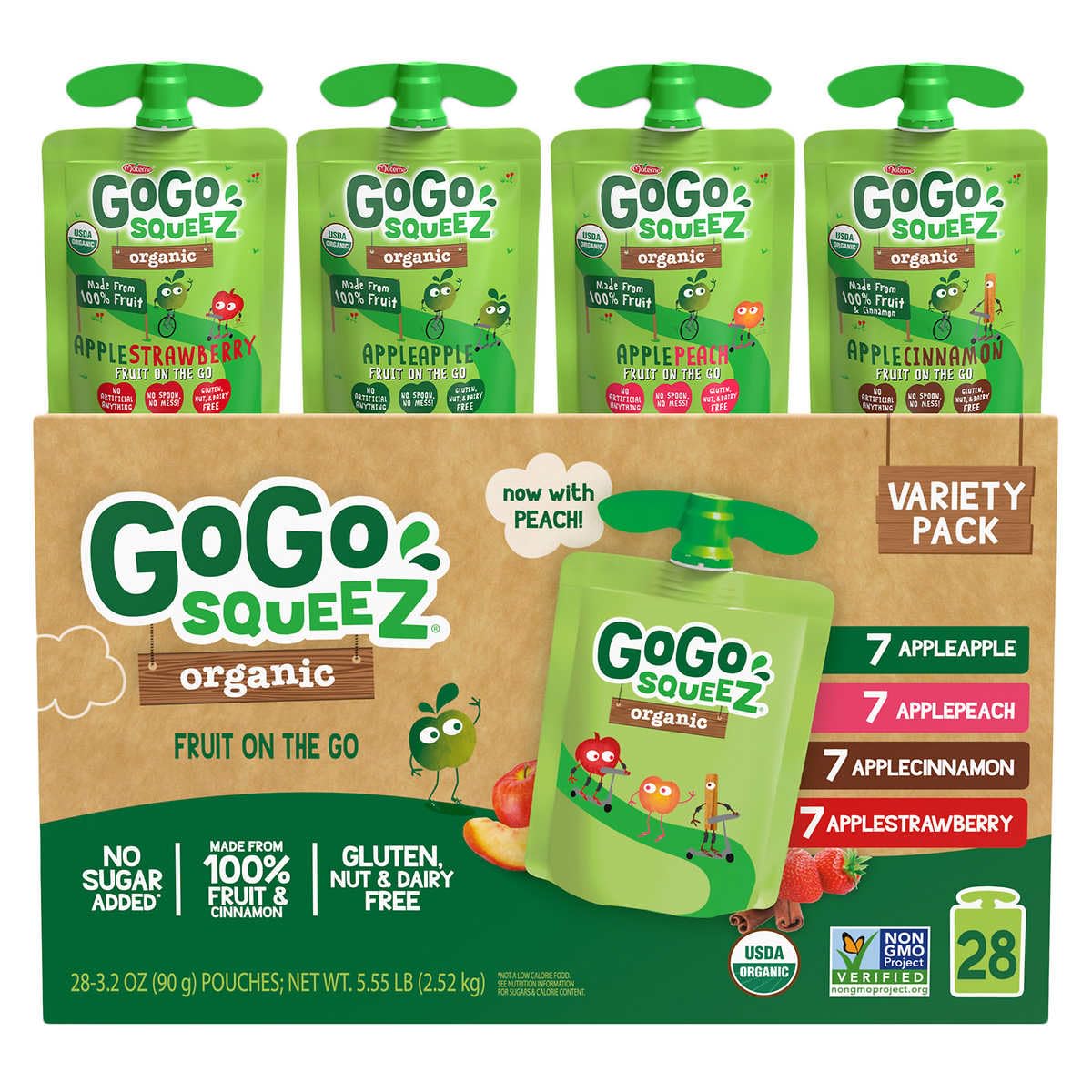 GoGo SqueeZ, Organic Applesauce, Variety Pack, 3.2 Ounce (28 Count)