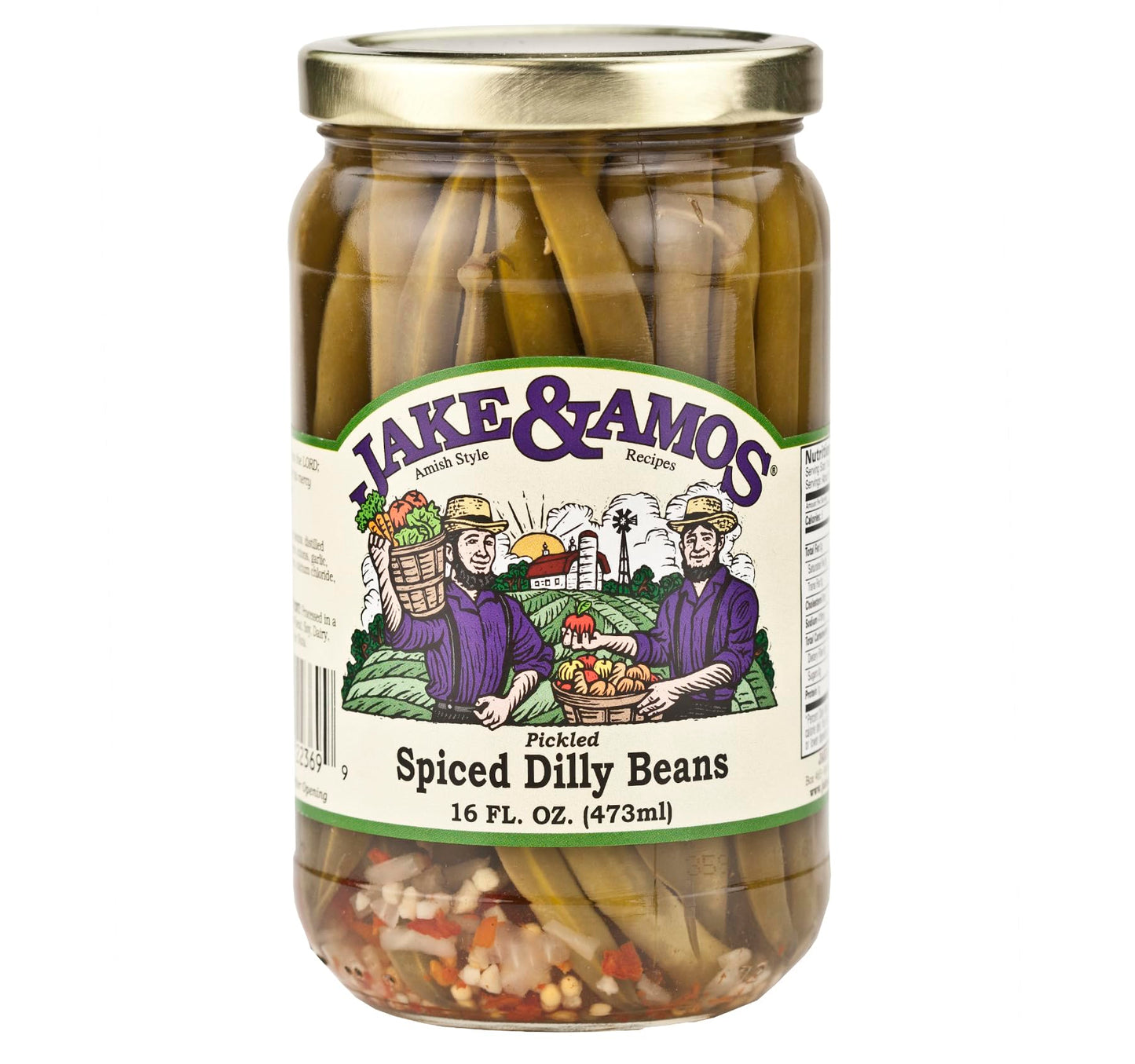 Jake & Amos Pickled Spiced Dilly Beans, 16 Oz. Jar (Pack of 2)