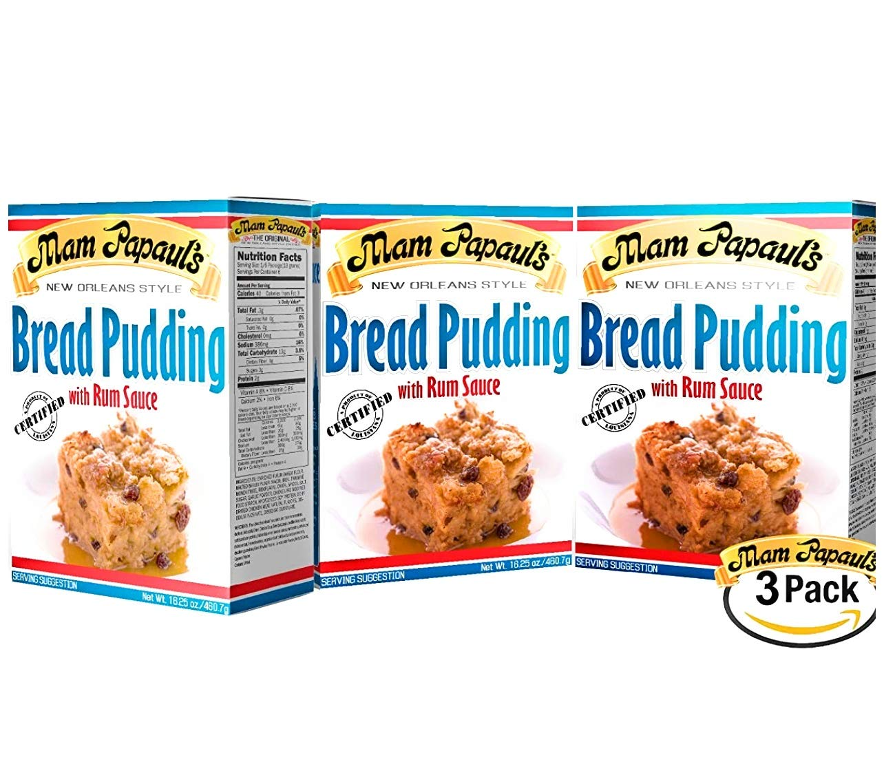 Mam Papauls Bread Pudding w/ Rum Sauce Mix 3pk