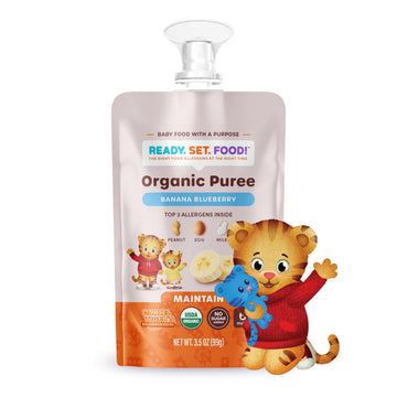 Ready Set Food Organic Puree Pouch - Organic Baby Food Squeeze Pouch with Top 3 Allergens for Baby Allergen Introduction, Includ