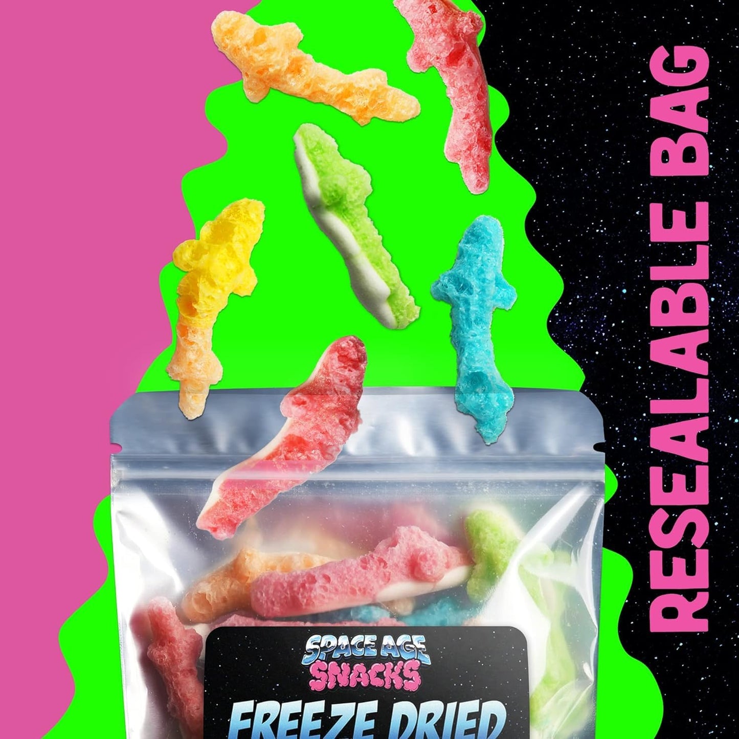 Space Age Snacks Freeze Dried Gummy Sharks - Premium Candy - 3 Ounce Pack
