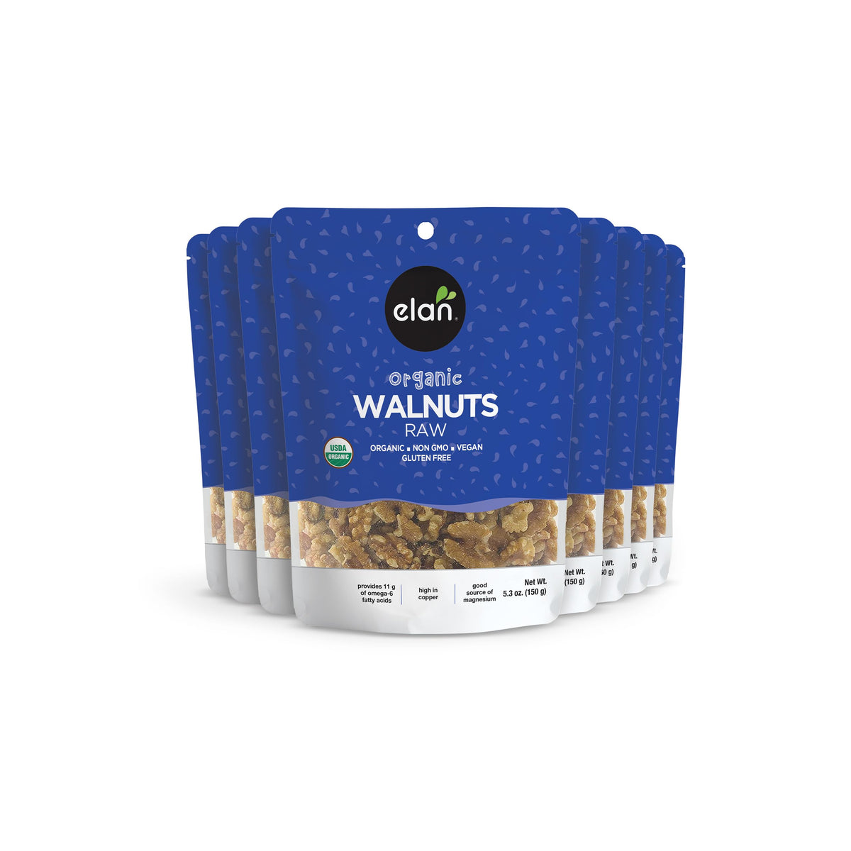 Elan Organic Walnuts, Raw Nuts, Unsalted, Unroasted, No Shell, Non-GMO, Vegan, Gluten-Free, Kosher, Healthy Snacks, 8 pack of 5.