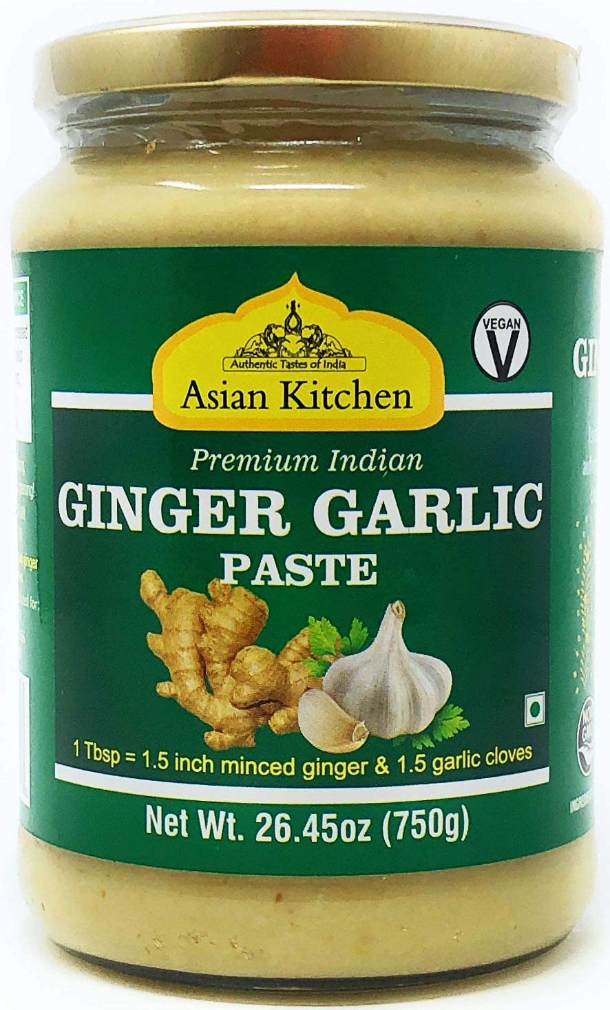 Asian Kitchen Ginger Garlic Cooking Paste 26.5Oz (750G) Glass Jar, Pack Of 5+1 Free ~ Vegan | Gluten Free | Non-Gmo | No Colors