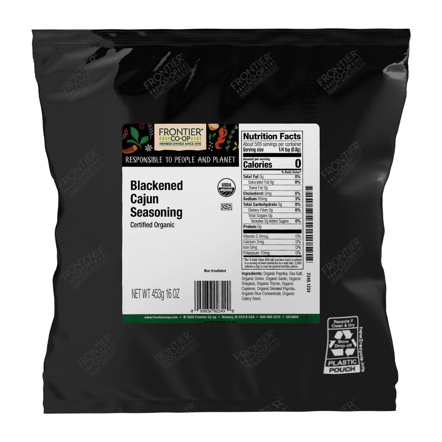 Frontier Co-Op Organic Blackened Cajun Seasoning 1Lb Bulk Bag - Bold Smoky Spice Blend With Cayenne And Paprika For Seafood Grilling Snacks Restaurant Supply | 16 Ounce (Pack Of 1)
