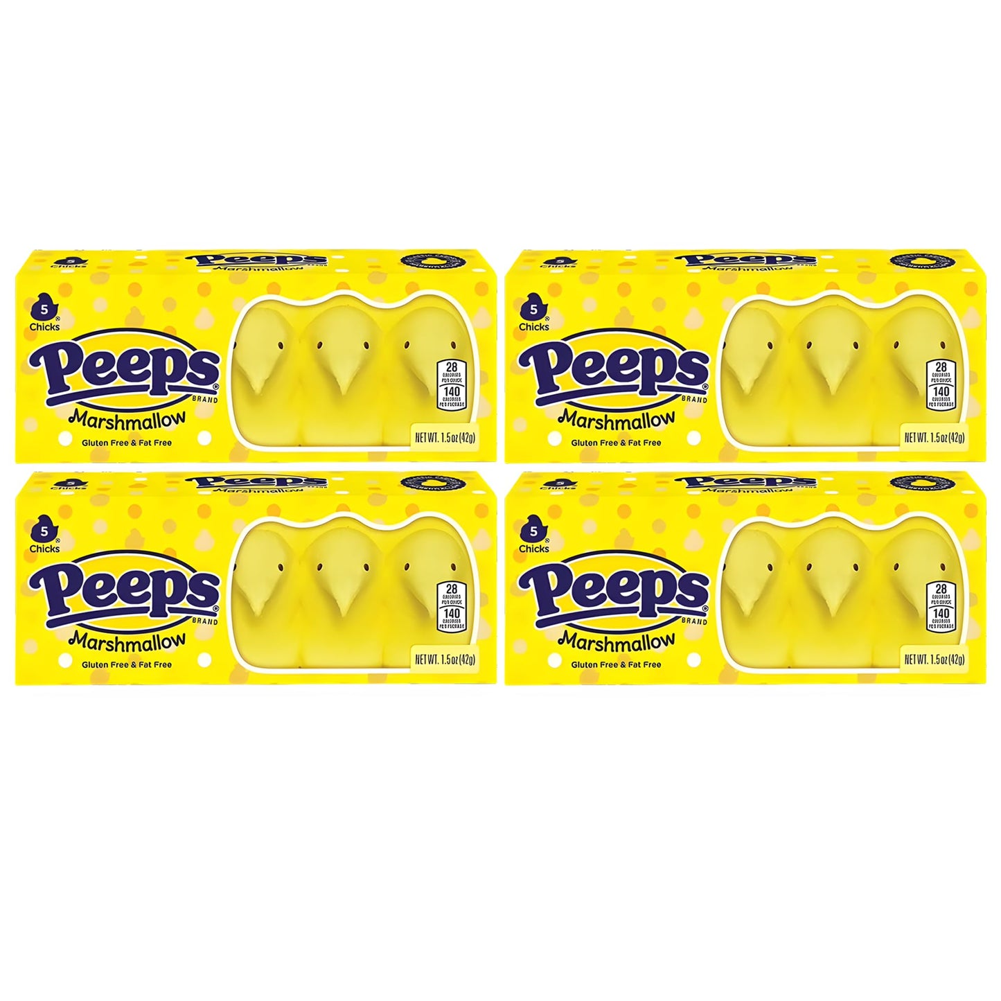 PEEPS Easter Marshmallow Candy, Classic Marshmallow Chicks, Yellow, Bulk Pack of 4, 5ct Each (20 Chicks Total)