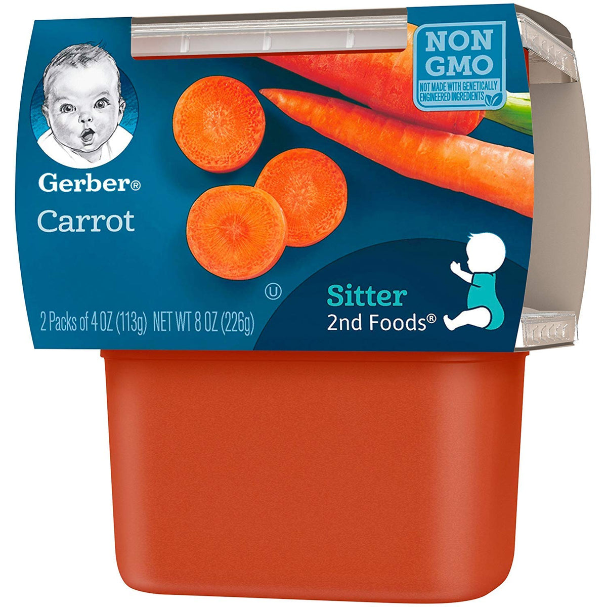 Gerber 2Nd Food Baby Food Carrot Puree, Natural & Non-Gmo, 4 Ounce Tubs, 2-Pack (Pack Of 8)