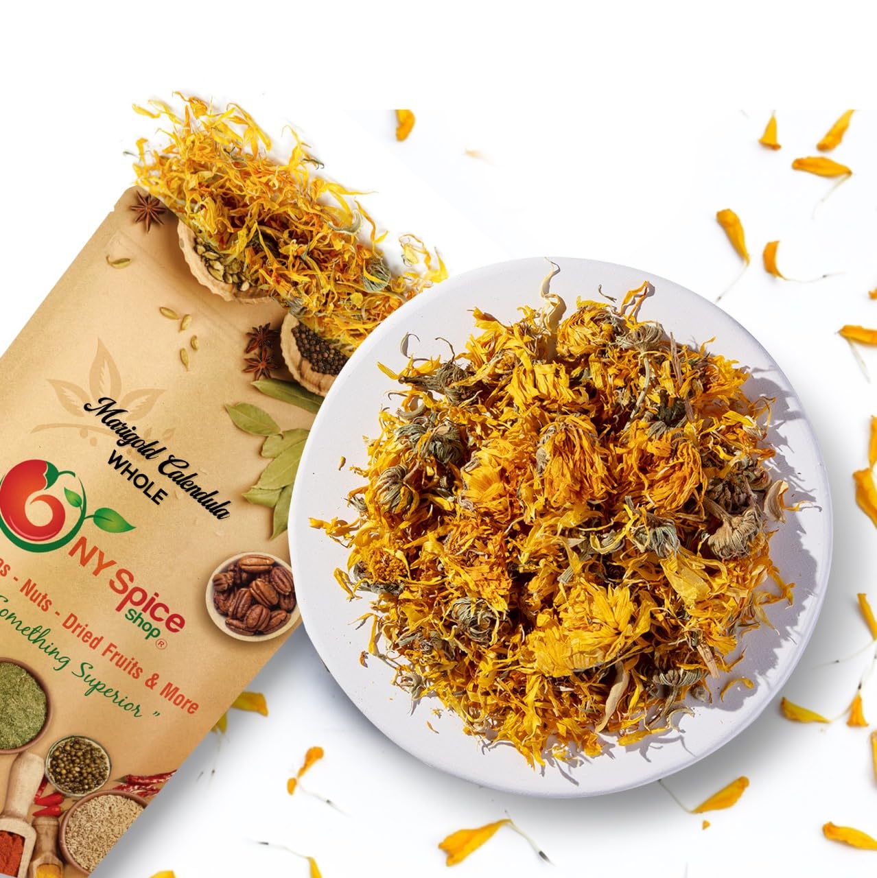 NY SPICE SHOP Marigold Flowers - Dried Calendula Flowers - Natural Calendula Flowers - Calendula Flowers - Calendula Flower Drie