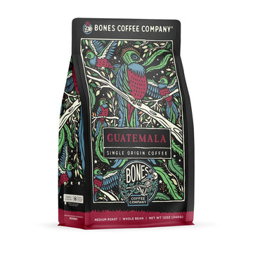 Bones Coffee Company Guatamela Single-Origin Ground Coffee Beans, Low Acid Coffee, Made With Arabica Coffee Beans, Coffee Lover Gift Ideas, Ground Coffee Medium Roast (12 Oz)