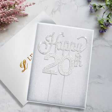 Lingteer Happy 20Th Birthday Silver Rhinestone Cake Topper - Cheers To 20Th Birthday Twenty Years Old Party Cake Centerpieces To