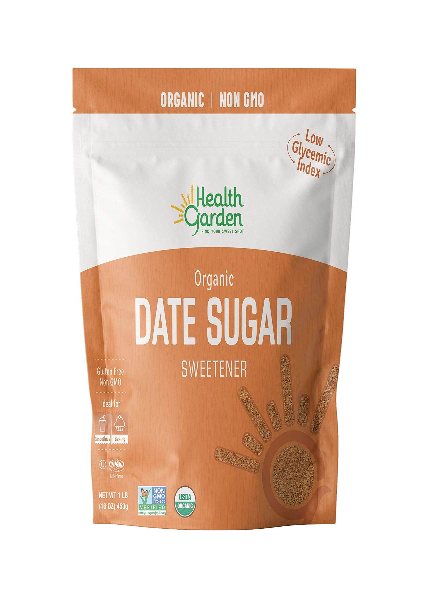 Health Garden Date Sugar (16 Oz) Organic Date Sugar Sweetener All-Natural Dried Ground Dates Rich In Vitamins And Minerals No Gluten Non-Gmo Low Glycemic Sugar Substitute (1 Lb Pack Of 1)
