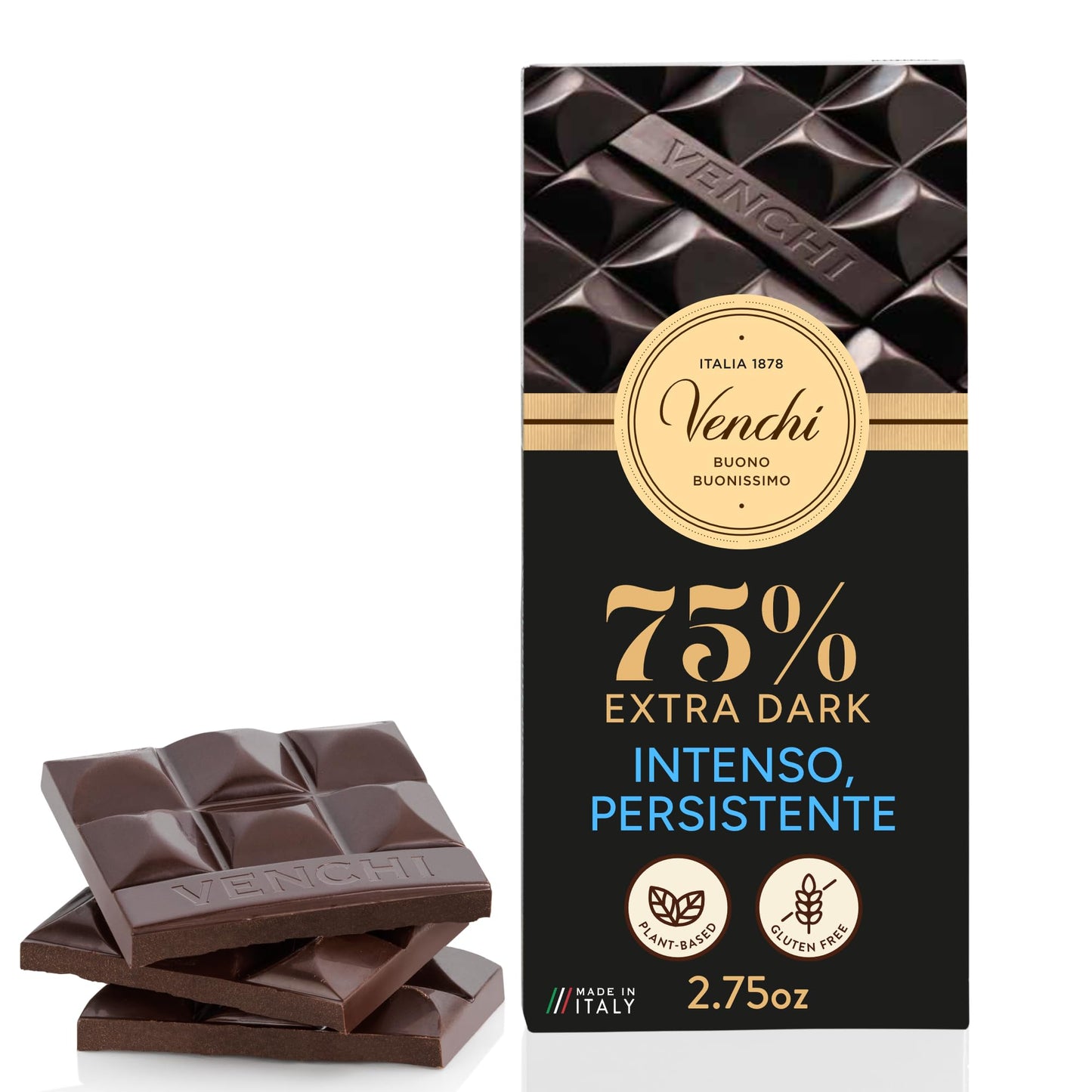 Venchi Cuor di Cacao 75% Extra Dark Chocolate Bar 3.52oz