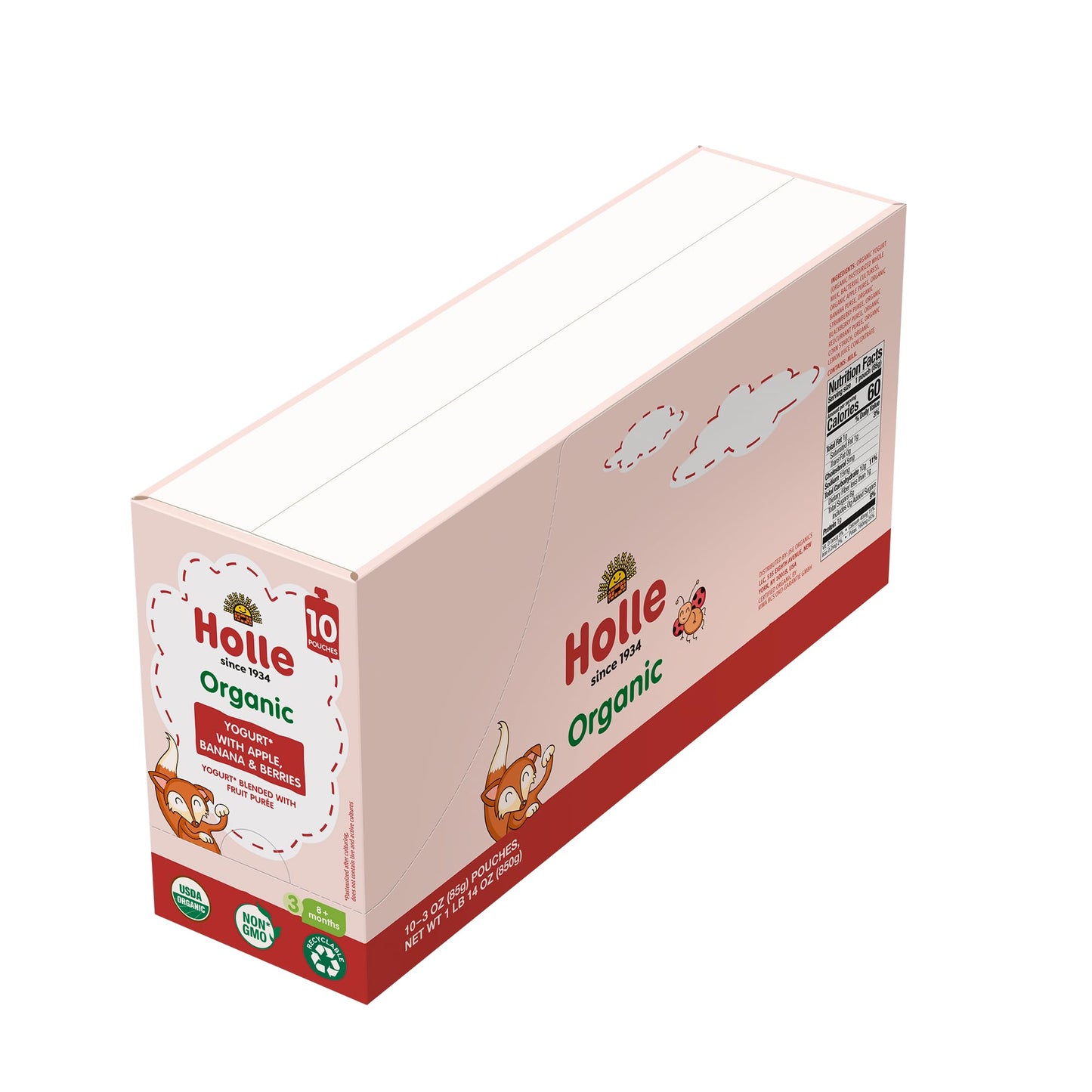 Holle Baby Yogurt Pouches - Organic Yogurt with Apple, Banana & Berry Fruit Pur e - Drinkable Pouches for Kids & Babies 8 Month