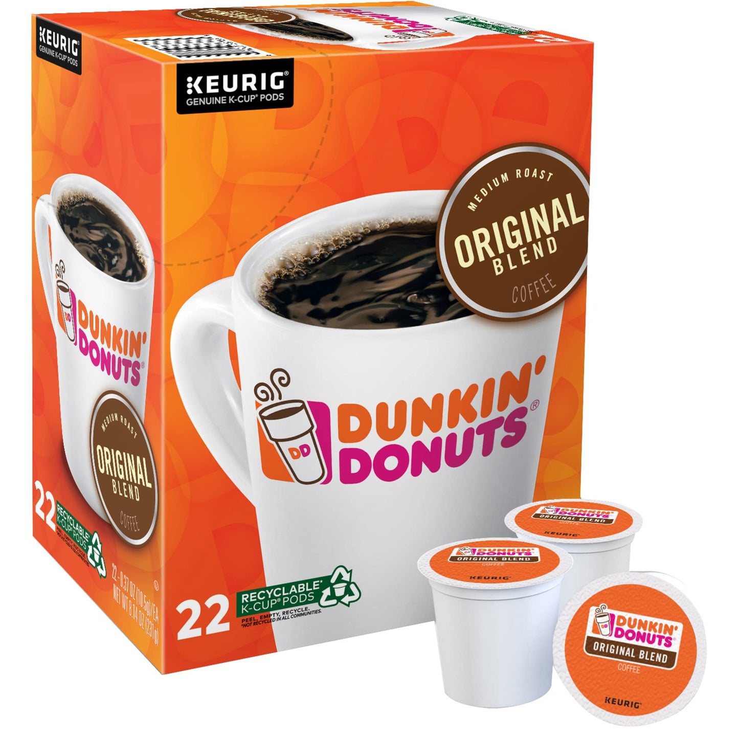 Dunkin Donuts Original Blend Medium Roast Coffee, 22 K-Cup Pods, 22 Count