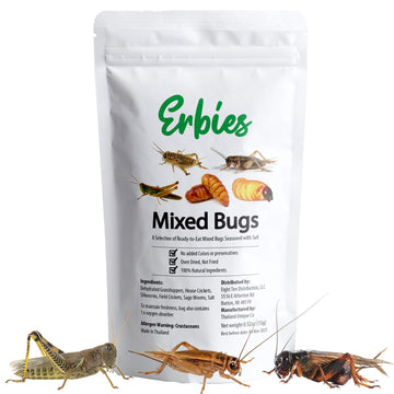 Erbies Edible Bug Mixed Trail Mix, 15g Bag, Seasoned and Crunchy Insects, Crickets, Grasshoppers, Silkworm Pupae, and Sago Worms