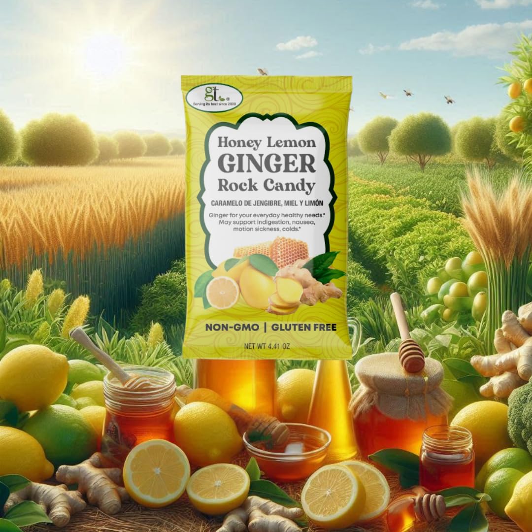 Gt Honey Lemon Ginger Rock Candy, 4.41 Ounce Bag, 6 Pack