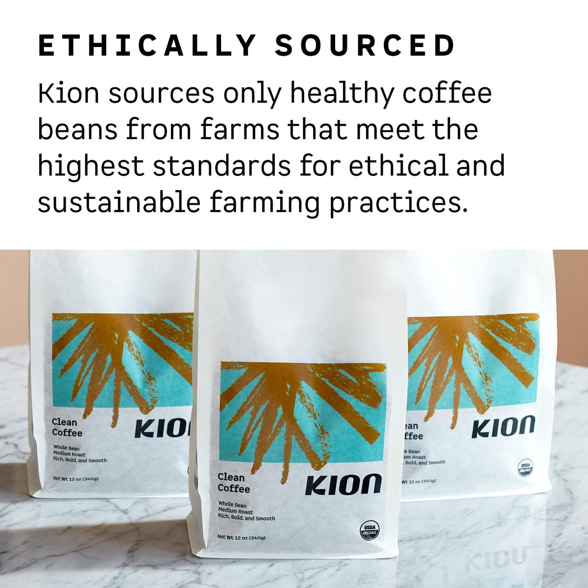 Kion Organic Whole Bean Coffee, Tested for Toxins, Ethically Sourced, Rich, Bold, and Smooth, Medium Roast 12 Oz (1 Pack)
