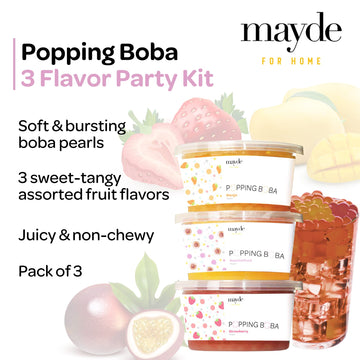 Mayde Bursting Popping Boba Pearls Party Kit - Strawberry, Mango, Passion Fruit, 3 Pack (490 gms)