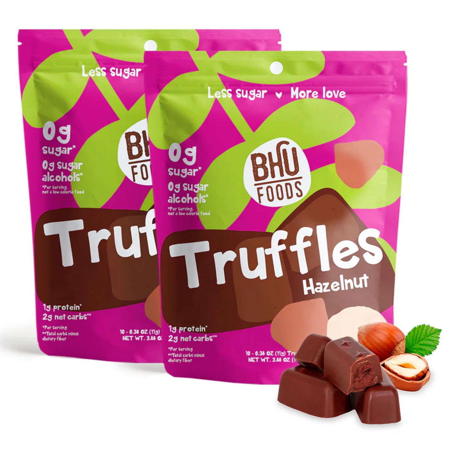 Bhu Foods Keto Truffle Fat Burst Items - Decadent Chocolate Organic Keto Treats Made With Clean Low Sugar & Low Carb Ingredients - Hazelnut (10 Truffles 2 Bags)