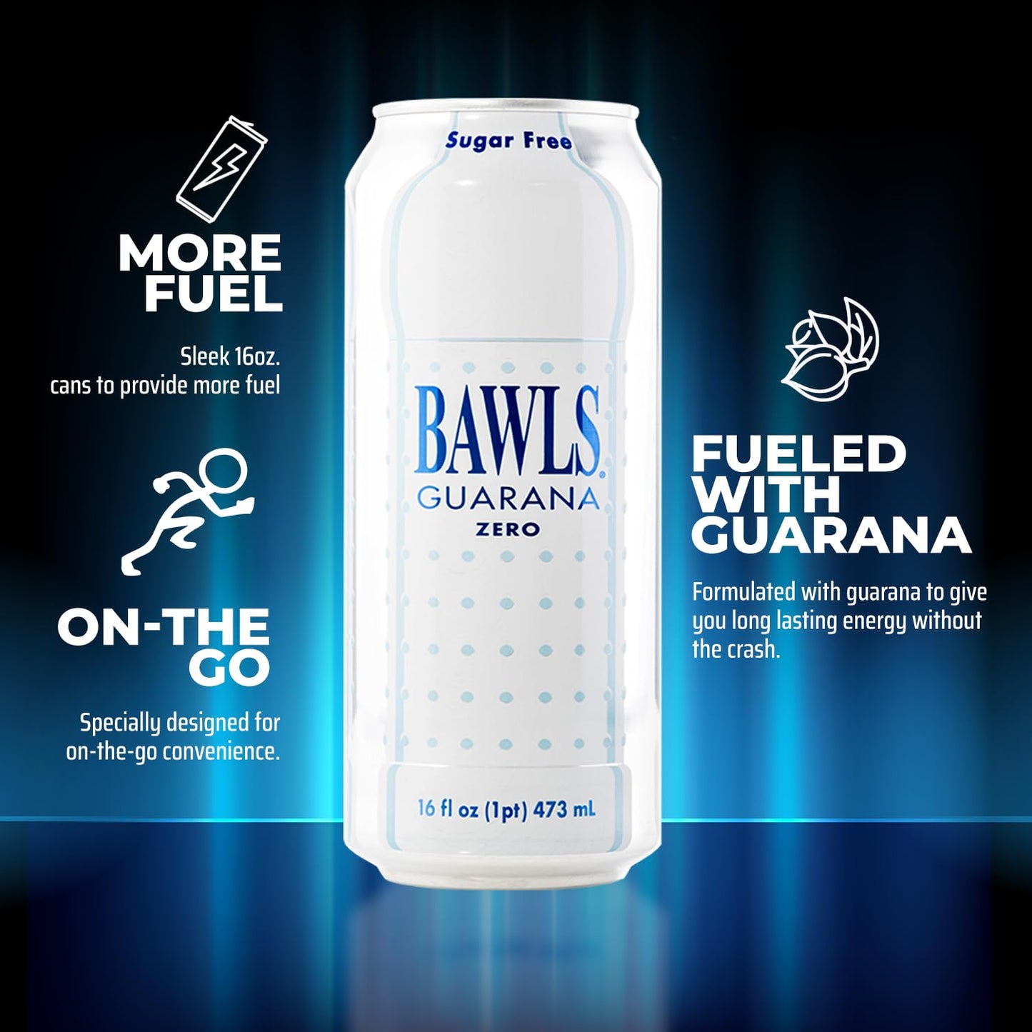 BAWLS Guarana Zero, BAWLS Guarana Drink, Guarana Soda, Guarana Fueled Soda for Energy, High Energy Caffeinated Drink, 16oz 12 Pa