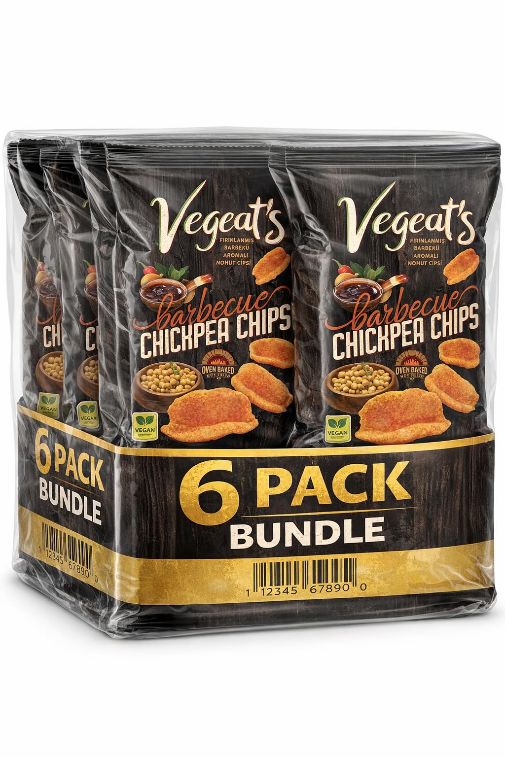 Vegeats Chickpea Chips Barbecue Flavor Vegan Gluten Free High Fiber Snack, Oven Baked Protein Chips, 6 Pack 1.7oz Bags