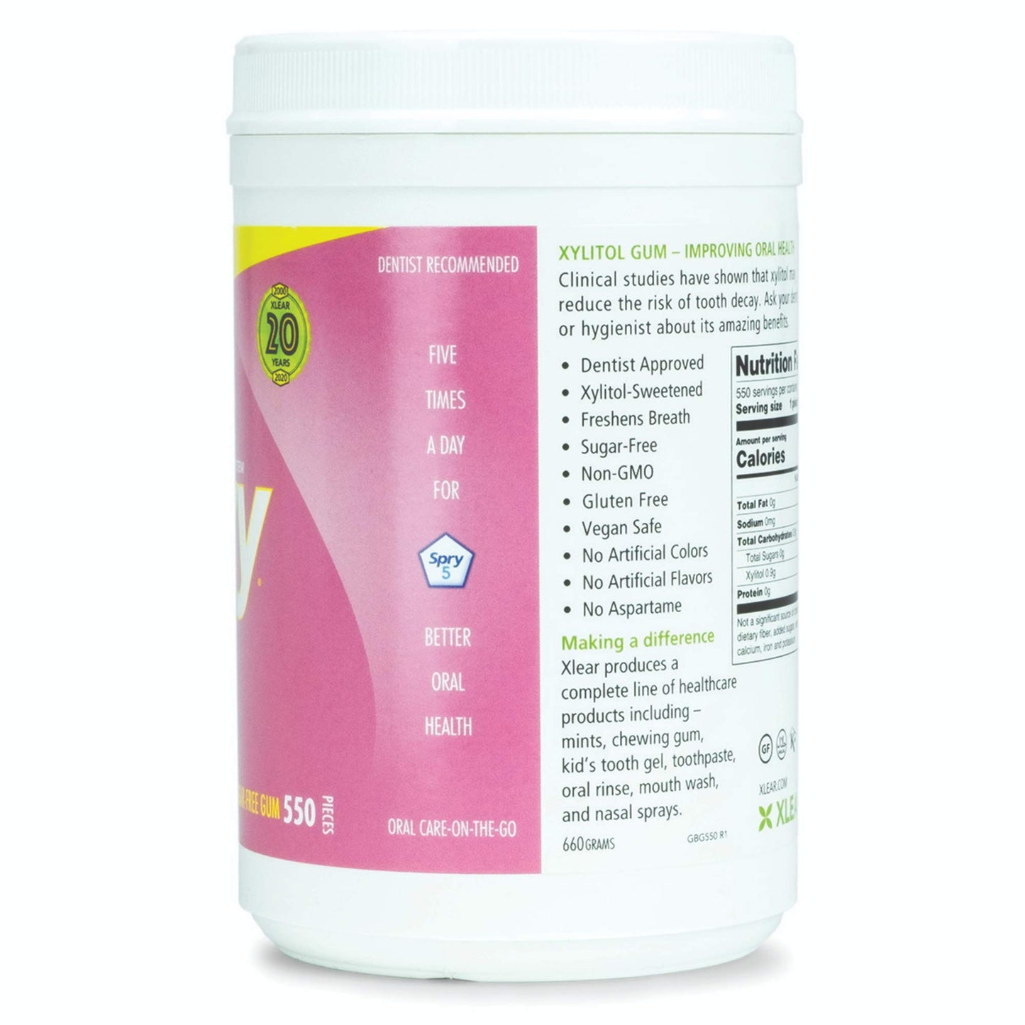 Spry Xylitol Chewing Gum - Sugar Free, Aspartame-Free, Bubble Gum Flavor, 550 Count (Pack of 1)