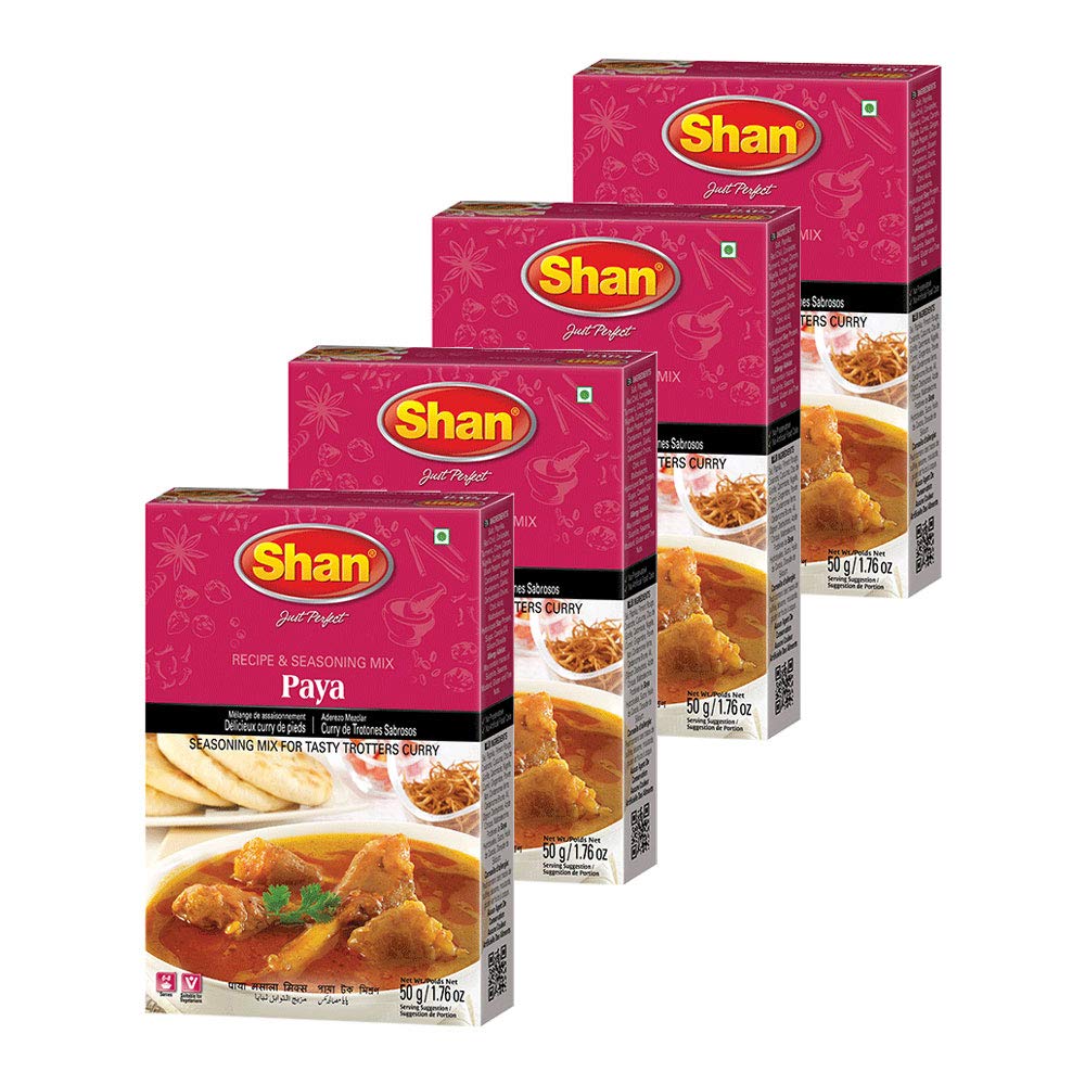 Shan Paya Recipe & Seasoning Mix For Meat Curry 1.76 Oz (50G) - Traditional Spicy Powder For Tender Meat & Trotters Curry Meat Tenderizer Spice - Airtight Box (Pack Of 4)
