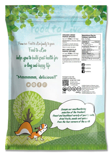 Food To Live Organic Dried Papaya Spears, 4 Pounds Kosher, Unsulfured, Unsweetened, Vegan, Bulk