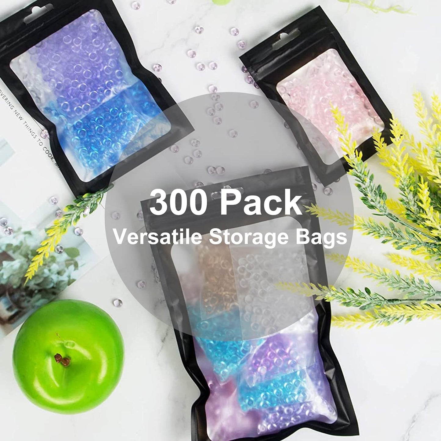 MEACOLIA 300 Pack Resealable Mylar Bags - Smell Proof Food Storage Pouches, Black, 3 Sizes (3x4.7, 4x6, 4