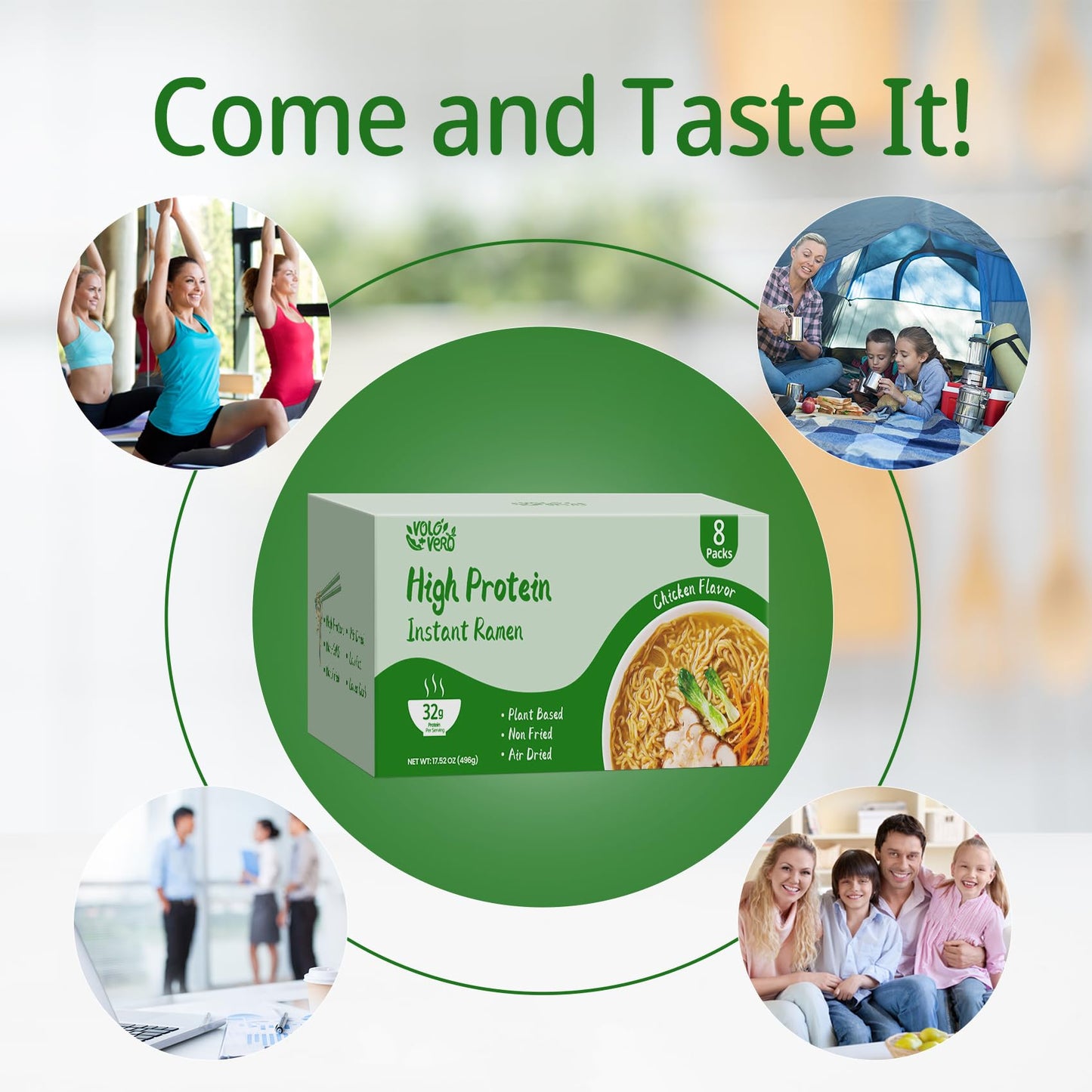 VOLO VERO High Protein (32g) Instant Ramen Noodles Soup Chicken Flavor 8 Packs Vegan Plant-Based Non-Fried Low Carb Low Fat Egg-Free Dairy Free Healthy Asian Meal
