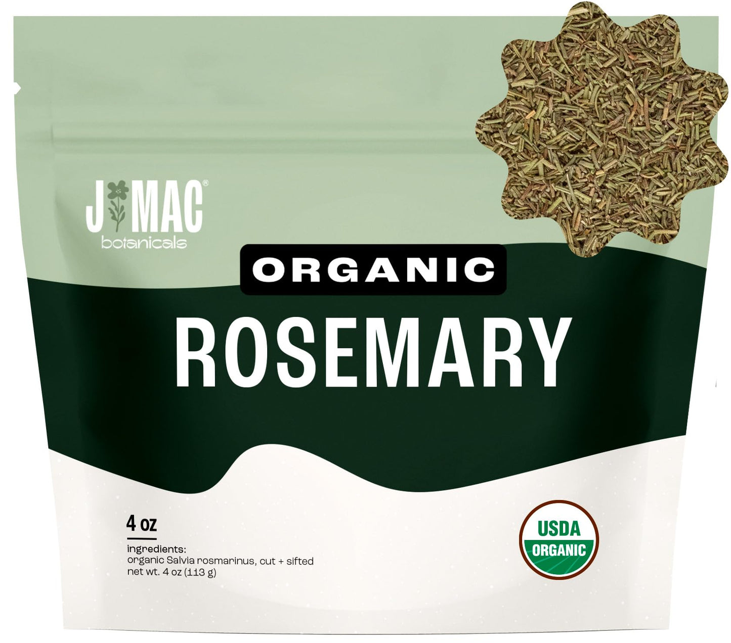 J Mac Botanicals Organic Rosemary Leaves (4 Oz) Fresh Dried Leaf Herb Packaged In The Usa Certified Usda Organic