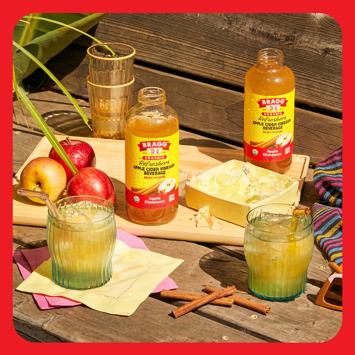 Bragg Organic Apple Cider Vinegar Beverage, Apple Cinnamon, 16 Fl Oz, 2 Pack